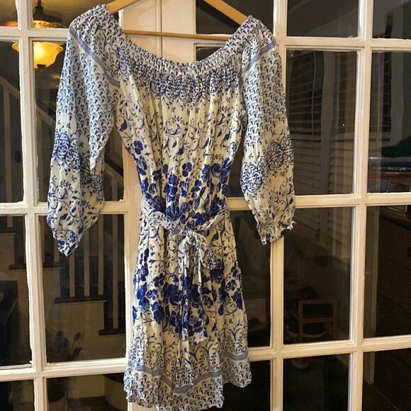 Anthropologie - White Blue Floral Romper/Jumpsuit - Picture 6 of 7
